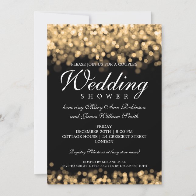 Elegant Couples Shower Gold Lights Invitation (Front)