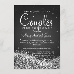 Elegant Couples Shower Sparkling Wave Black Invitation