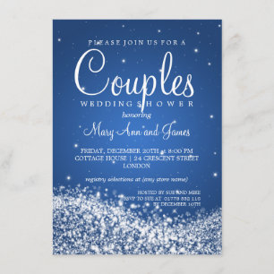 Elegant Couples Shower Sparkling Wave Blue Invitation