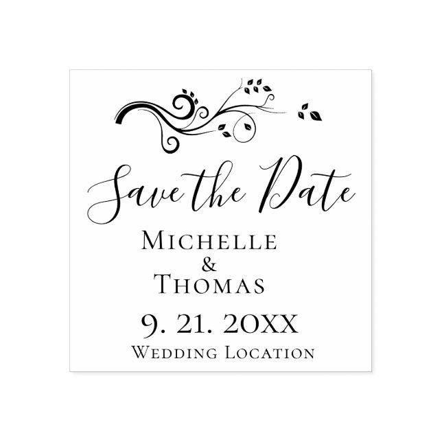 Elegant Couples Wedding Foliage Save the Date Rubber Stamp (Imprint)