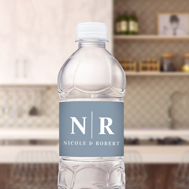  Elegant Couples Wedding Monogram Personalised Water Bottle Label (Creator Uploaded)