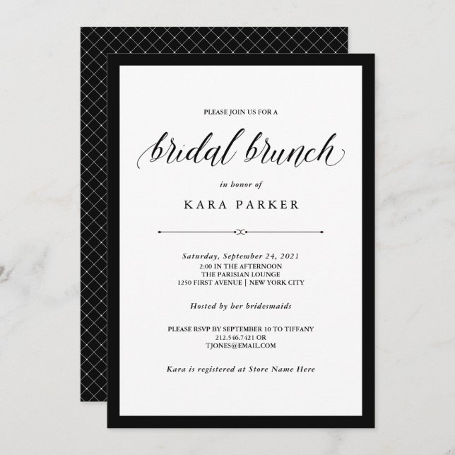 Elegant Couture | Black and White Bridal Brunch Invitation (Front/Back)