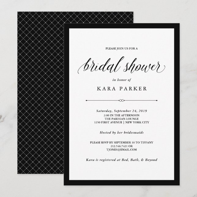 Elegant Couture | Black and White Bridal Shower Invitation (Front/Back)