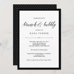 Elegant Couture Black and White Brunch and Bubbly Invitation