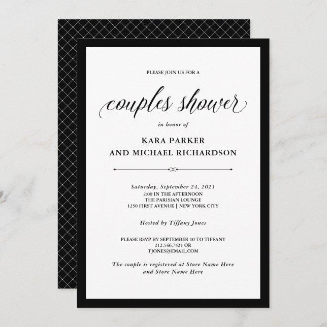Elegant Couture | Black and White Couples Shower Invitation (Front/Back)