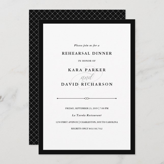 Elegant Couture | Black and White Rehearsal Dinner Invitation (Front/Back)
