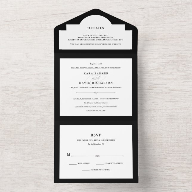 Elegant Couture | Black and White Wedding All In One Invitation (Inside)