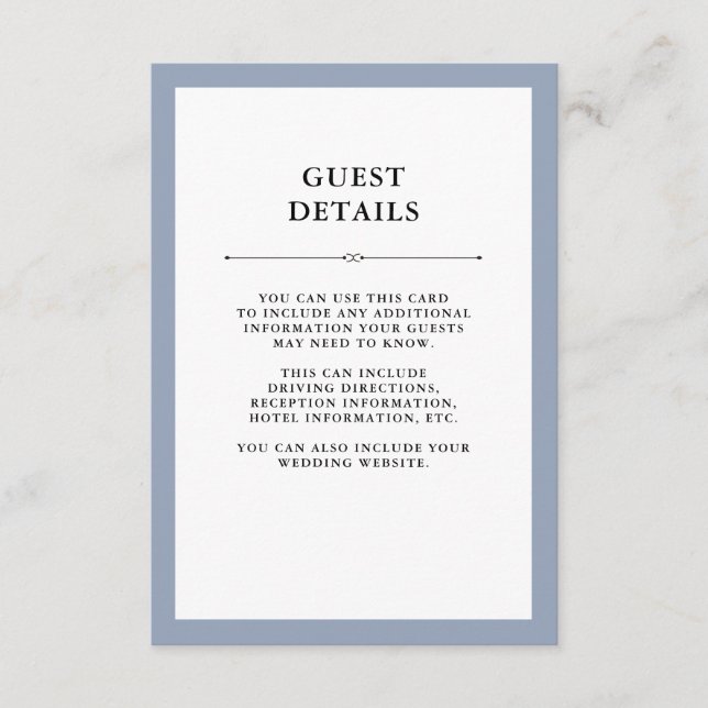 Elegant Couture | Dusty Blue Guest Details Enclosure Card (Front)