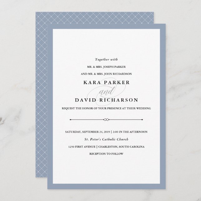Elegant Couture | Dusty Blue Wedding Invitation (Front/Back)
