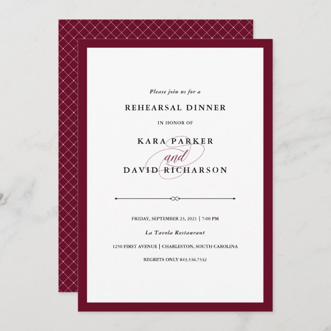 Elegant Couture | Marsala Rehearsal Dinner Invitation (Front/Back)