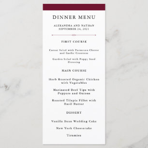 Elegant Couture Marsala Wedding Menu