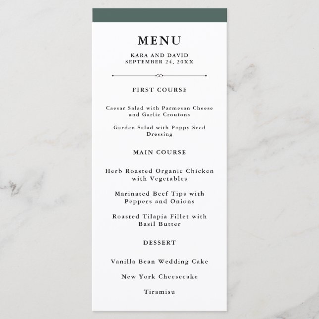 Elegant Couture | Rich Green Wedding Menu (Front)