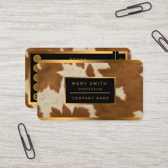 Elegant Cow Faux Leather Trendy Collection Business Card (Front/Back In Situ)
