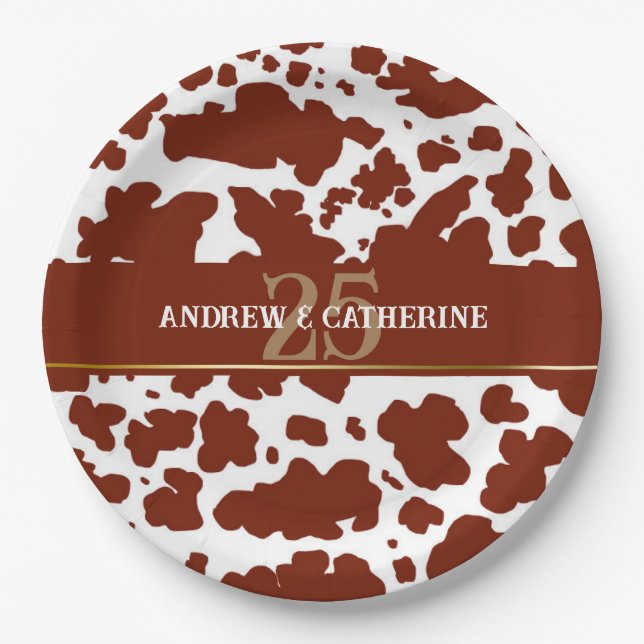 Elegant Cow Spots Print Farmer Wedding Anniversary Paper Plate (Front)