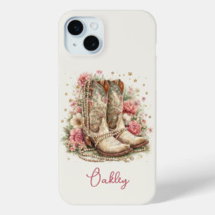 Elegant Cowgirl Boots with Flowers Monogrammed iPhone 15 Mini Case