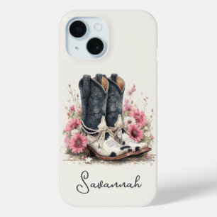Elegant Cowhide Boots with Flowers Monogrammed iPhone 15 Case