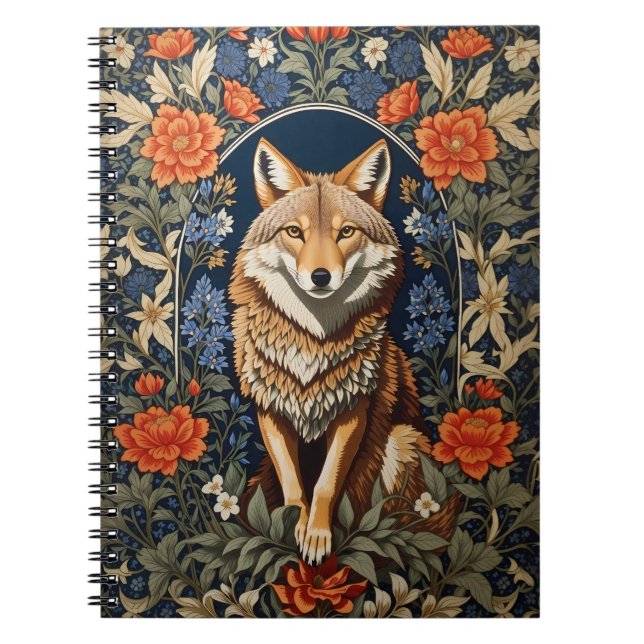 Elegant Coyote William Morris Inspired  Notebook (Front)