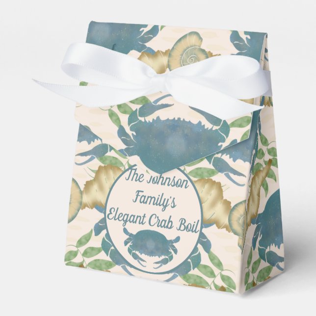 Elegant Crab Feast-Watercolor Blue Crabs, Seashell Favour Box (Front Side)