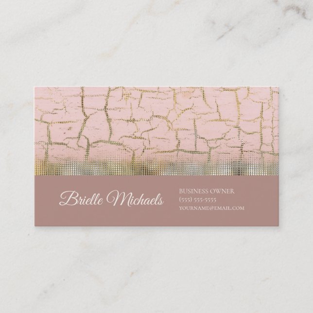 Elegant Cracked Paint Rose Pink Gold Sequin Foil Business Card (Front)