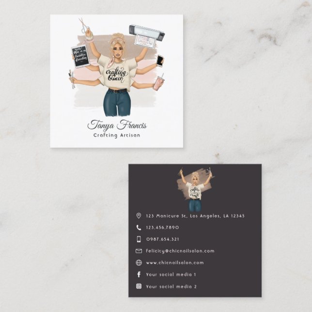 Elegant Crafting Queen Branding Design Square Business Card (Front/Back)