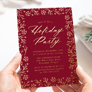Elegant Cranberry and Gold Snowflake Holiday Party
