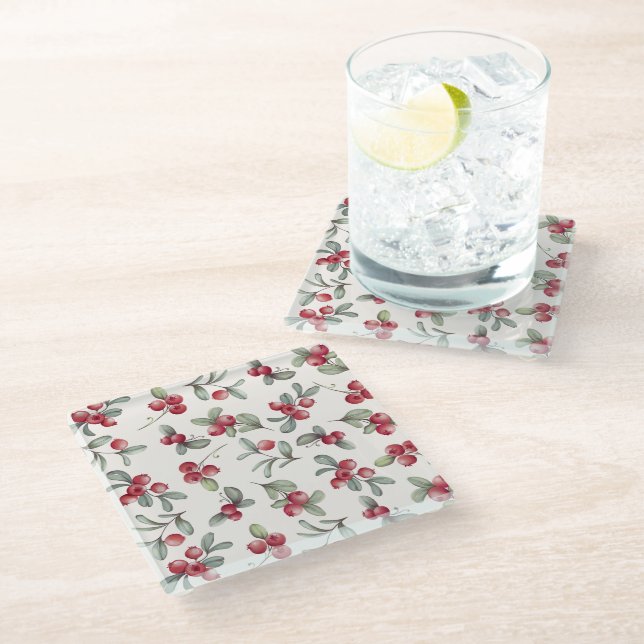 Elegant Cranberry Design Coaster (Angled)