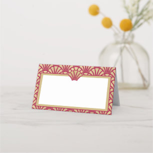 Elegant Cranberry Gold Coloured Art Deco Wedding Place Card