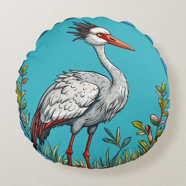 Elegant Crane Bird Artistic Nature Home Decor  Round Cushion (Front)