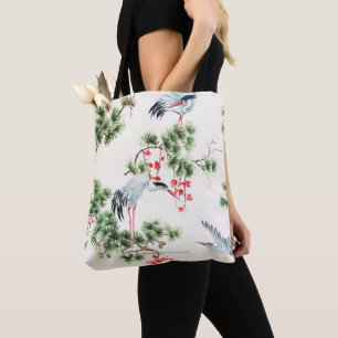 Elegant Cranes and Conifers Tote Bag