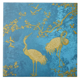 Elegant Cranes Art Pattern   Colourful Crane Birds Ceramic Tile