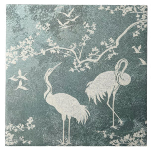 Elegant Cranes Art Pattern   Colourful Crane Birds Ceramic Tile