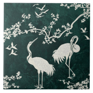 Elegant Cranes Art Pattern   Colourful Crane Birds Ceramic Tile