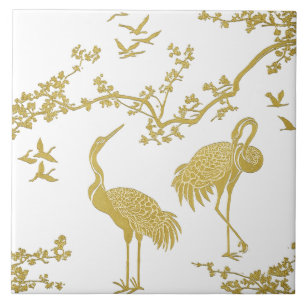 Elegant Cranes Art Pattern   Colourful Crane Birds Ceramic Tile