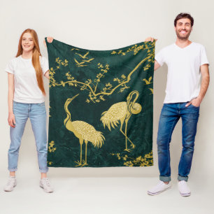Elegant Cranes Art Pattern Colourful Crane Birds Fleece Blanket