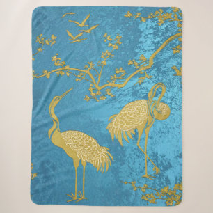 Elegant Cranes Art Pattern Colourful Crane Birds Sherpa Blanket