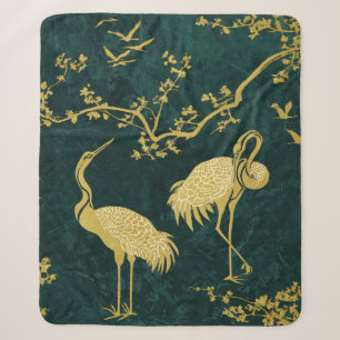Elegant Cranes Art Pattern Colourful Crane Birds Sherpa Blanket