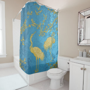 Elegant Cranes Art Pattern Colourful Crane Birds Shower Curtain
