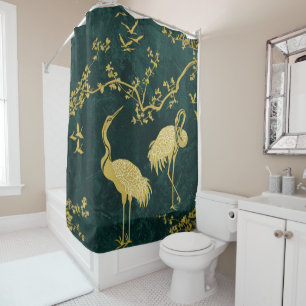 Elegant Cranes Art Pattern Colourful Crane Birds Shower Curtain
