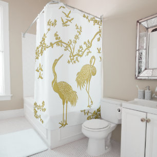 Elegant Cranes Art Pattern Colourful Crane Birds Shower Curtain