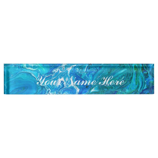 Elegant Crazy Lace Agate 2 - Blue Aqua Nameplate (Front)