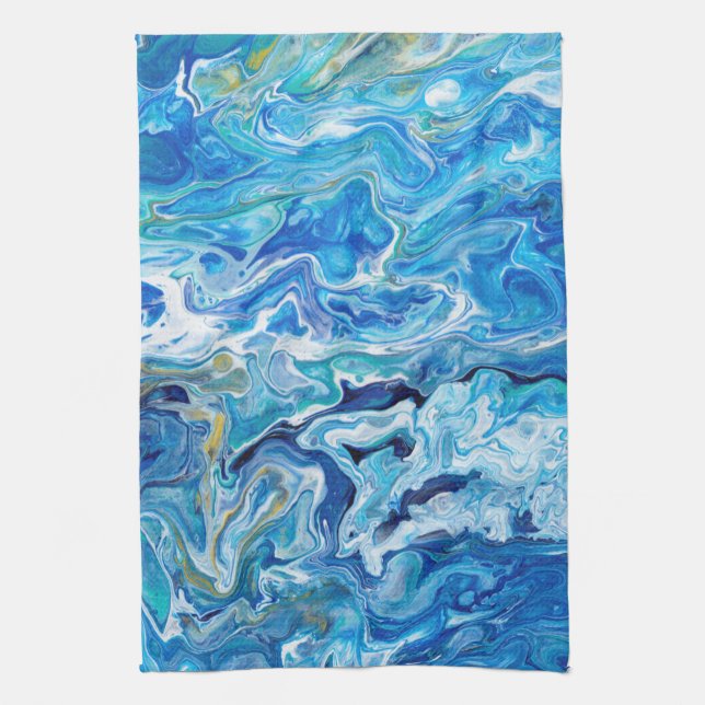 Elegant Crazy Lace Agate 6 - Ocean Blue Tea Towel (Vertical)