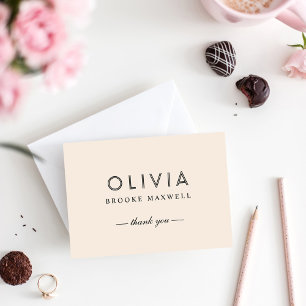 Elegant Cream and Black Custom Monogram Thank You Card