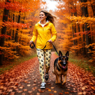 Elegant Cream and Brown Dog Paw Print Leggings