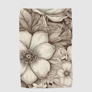 Elegant Cream and Brown Floral with Depth Golf Towel