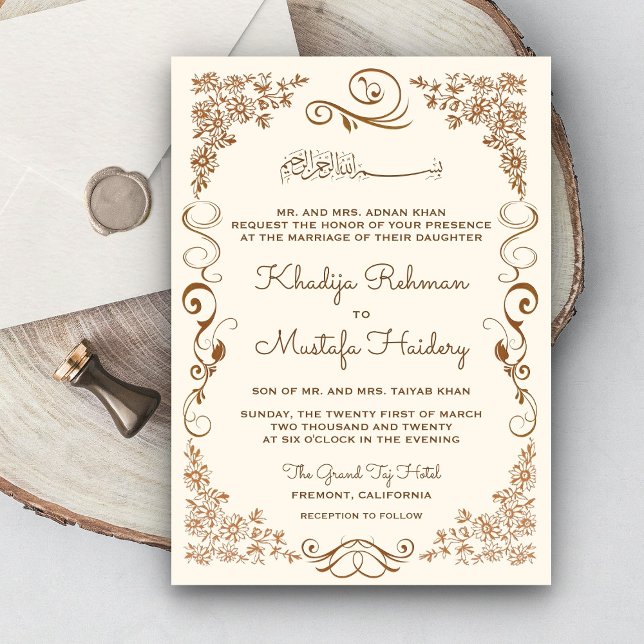Elegant Cream and Brown Muslim Wedding Invitation (Creator Uploaded)