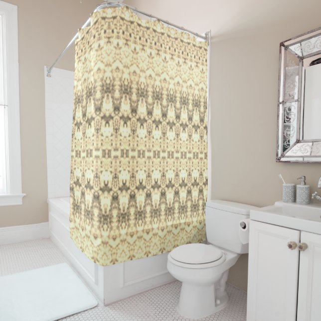Elegant Cream And Brown Patterned Shower Curtain (In Situ)