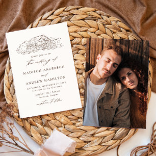 Elegant Cream and Brown Rustic Barn Photo Wedding Invitation