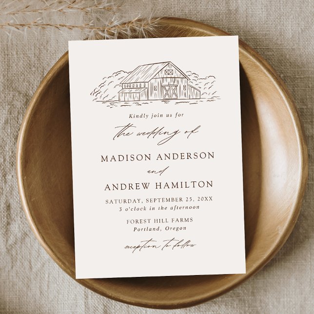 Elegant Cream and Brown Rustic Barn Wedding Invitation (Creator Uploaded)