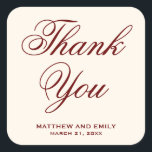 Elegant Cream and Burgundy Thank You Wedding Favou Square Sticker<br><div class="desc">Cream wedding favour sticker.</div>