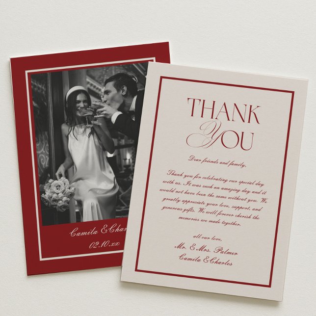 Elegant Cream and Burgundy Wedding Thank You Card (Creator Uploaded)